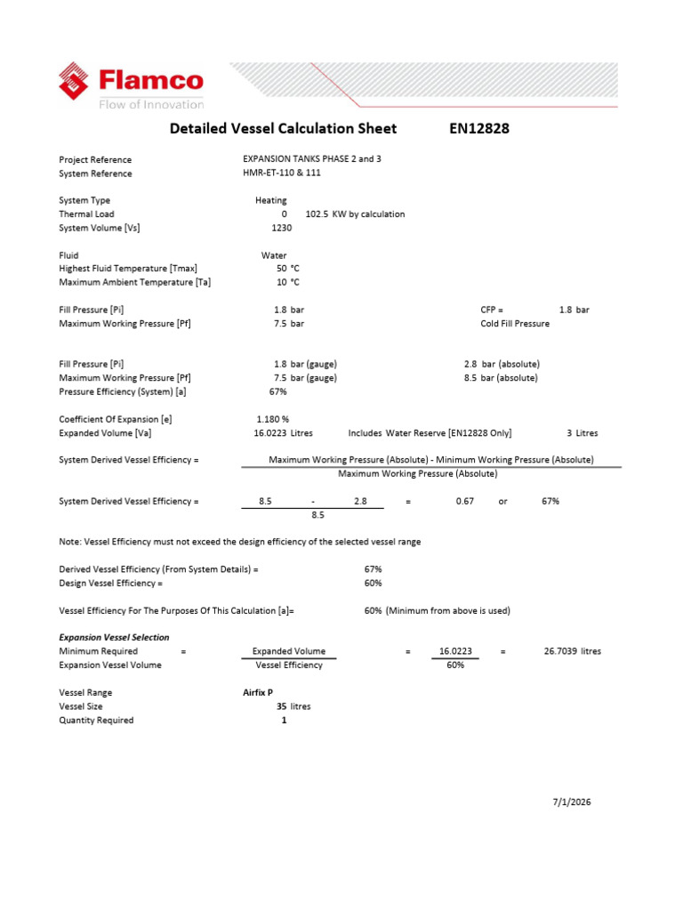 Expansion Tank Calculation | PDF | Thermal Expansion | Pressure