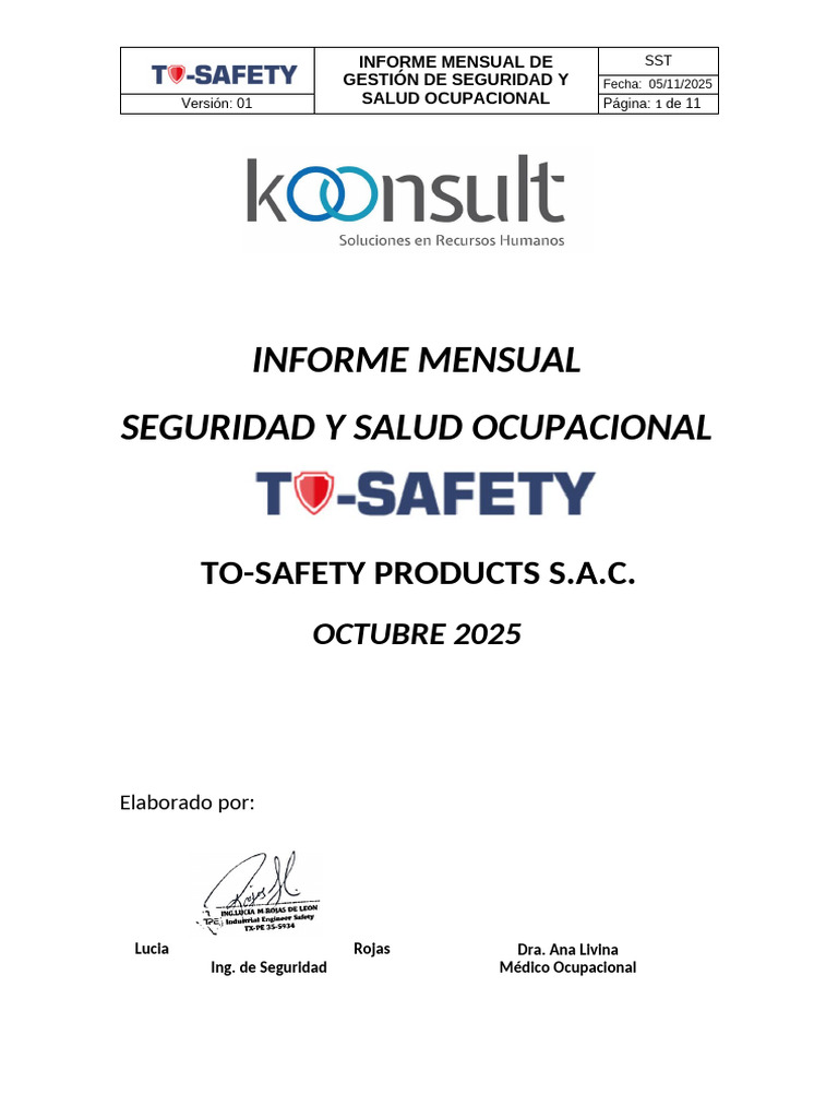 Informe Mensual Octubre - 2025 - To Safety | PDF | Seguridad y salud ...