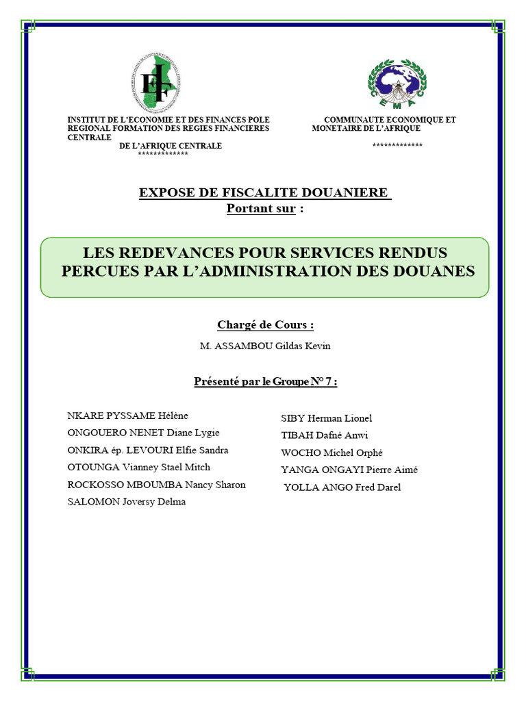 Groupe 7 - Les Redevances Pour Services Rendus | PDF | Organisation ...