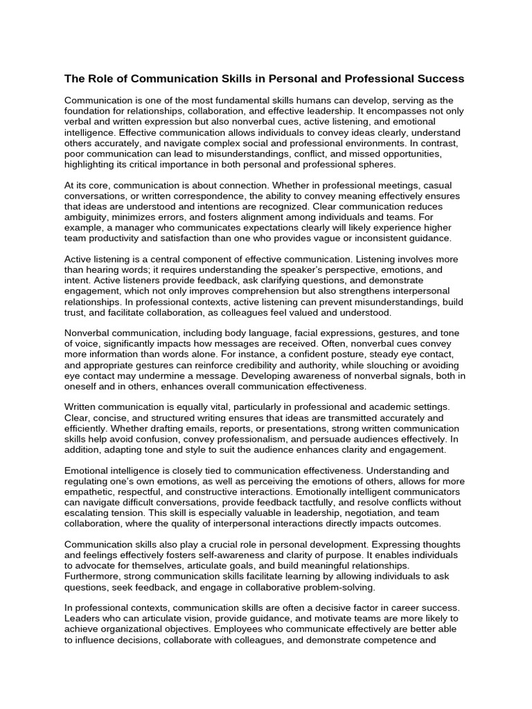 The Role of Communication Skills in Personal and Professional Success ...