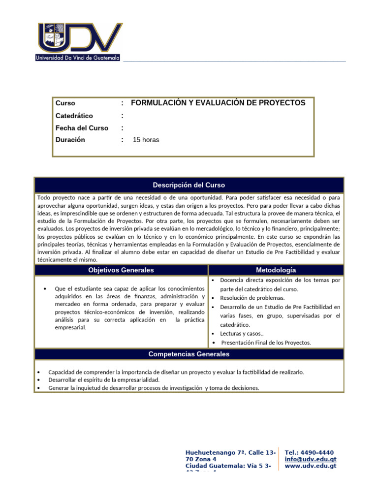 Programa Formulación y Evaluación de Proyectos | PDF | Mercado ...