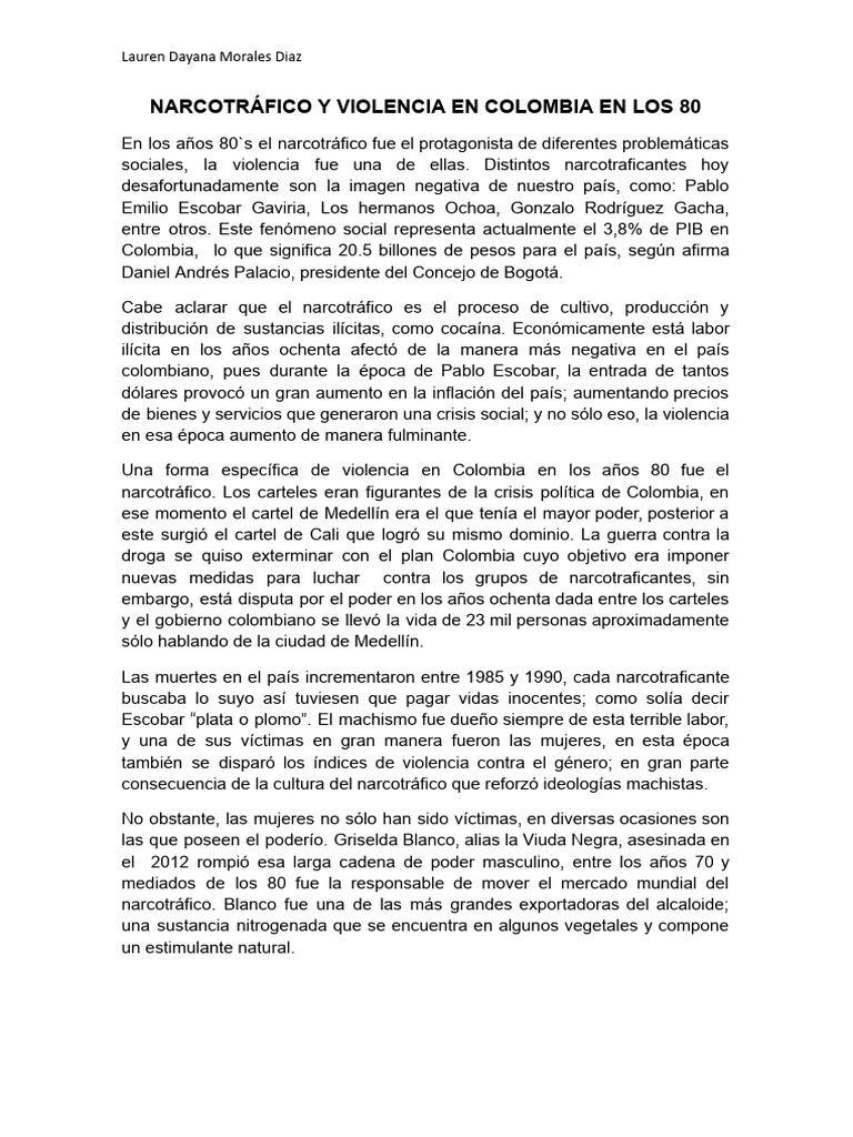 NARCOTRÁFICO Y VIOLENCIA EN COLOMBIA EN LOS 80s | PDF | Comercio ilegal ...