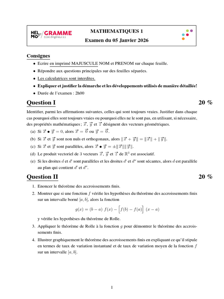 2026 MATH1 Theorie | PDF