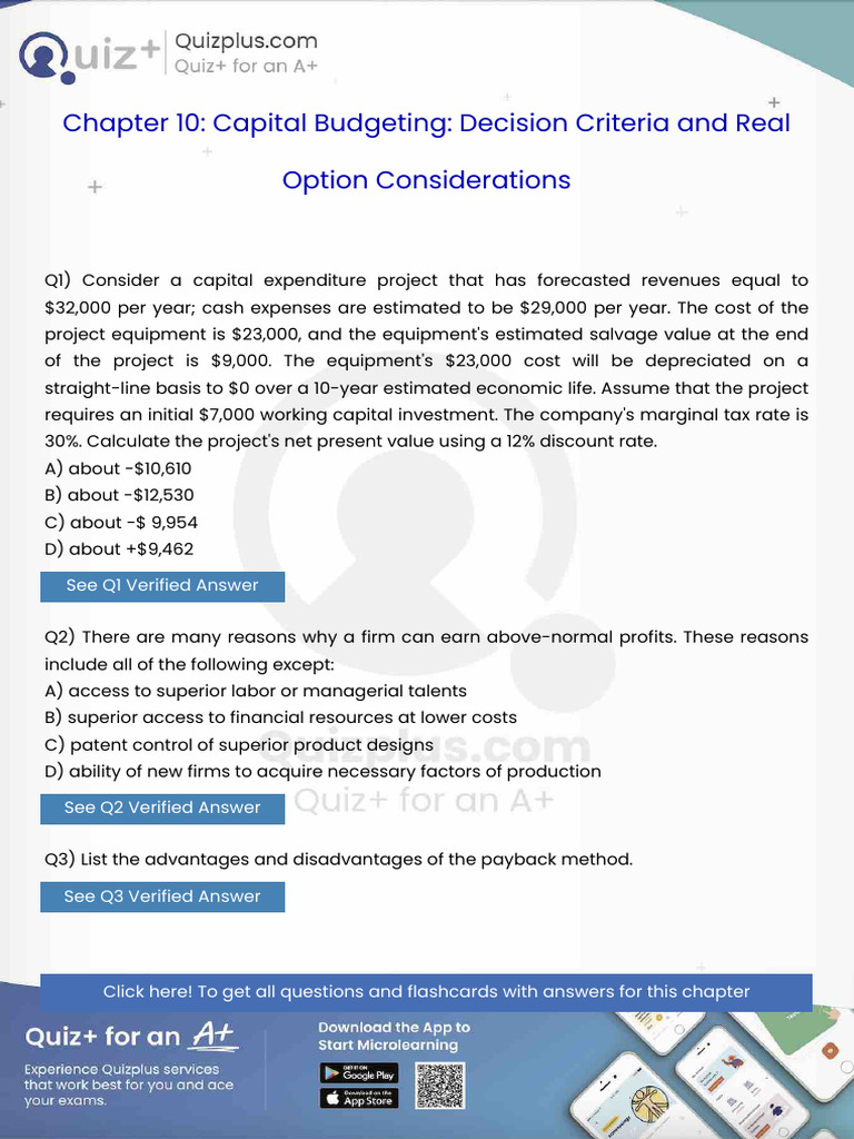 Consider A Capital Expenditure Project That Has Forecasted Revenues ...