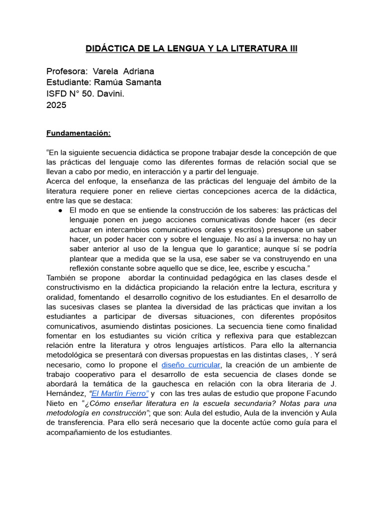 Didáctica de La Lengua y La Literatura III (Trabajo 2) | PDF ...