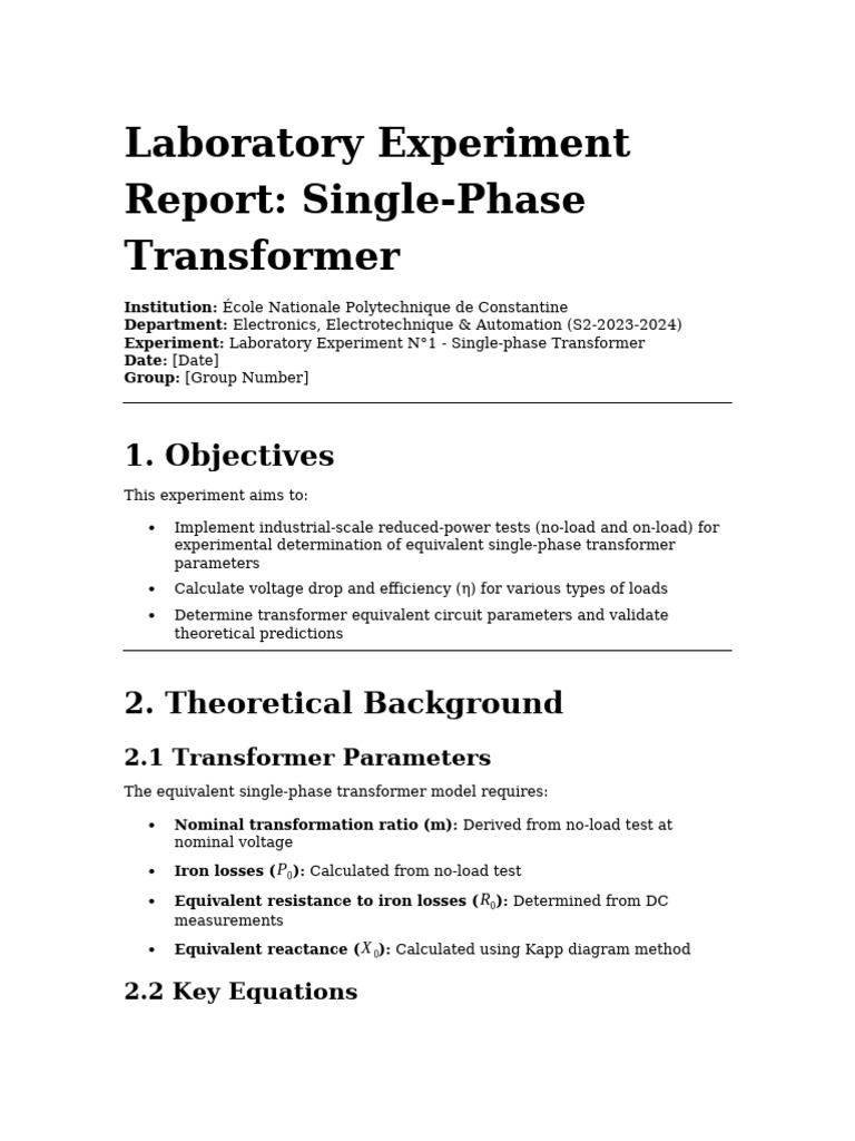 Single Phase Transformer Lab Report | PDF | Transformer | Electrical ...