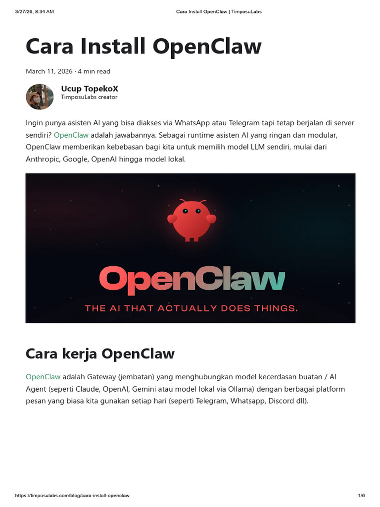 Cara Install OpenClaw - TimposuLabs | PDF