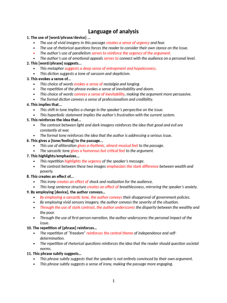 Useful Phrases For Analysis | PDF
