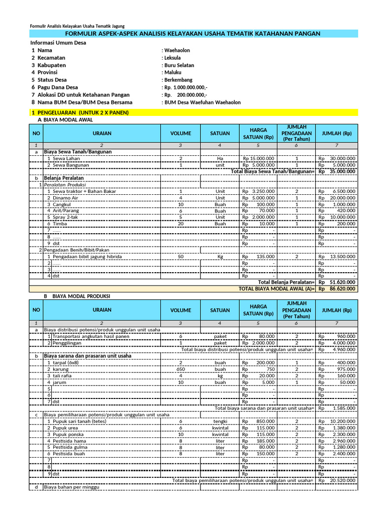 Contoh Form Analisis Ketahanan Pangan 20 | PDF