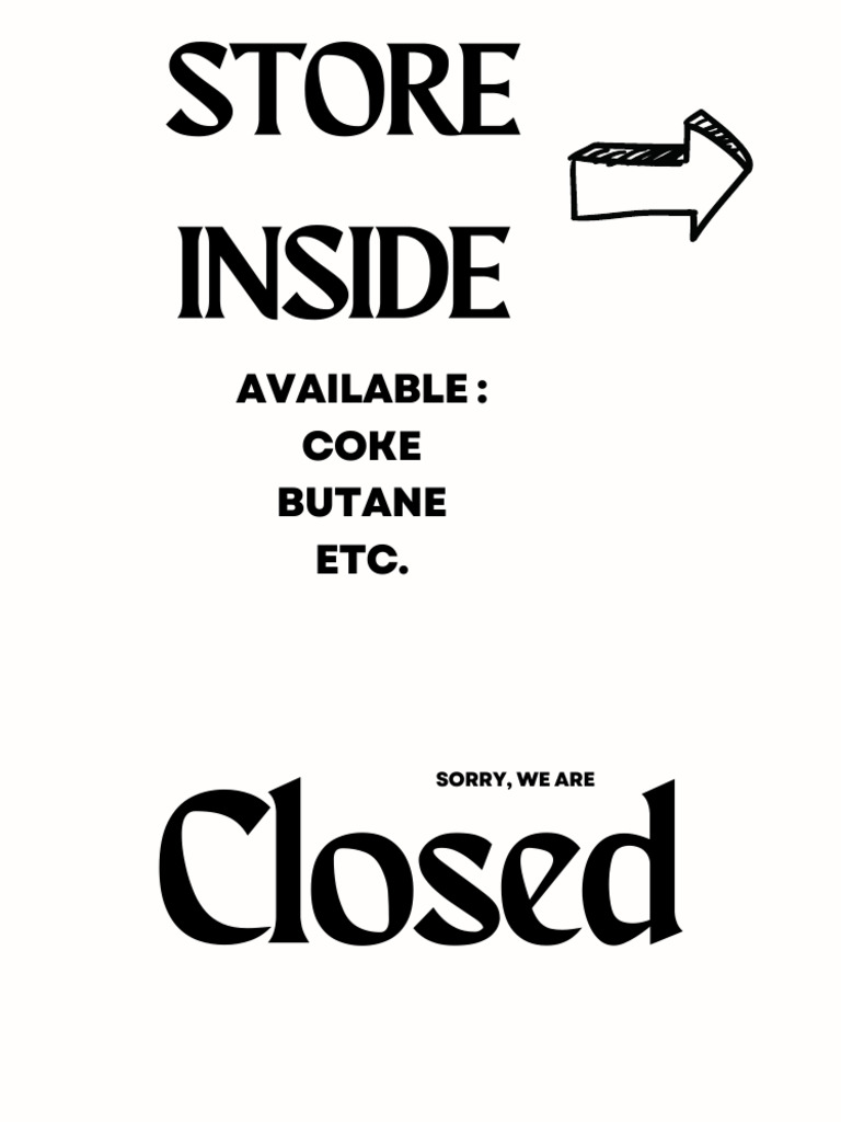 Black White Cream Open Closed Store Window Sign Landscape Poster | PDF
