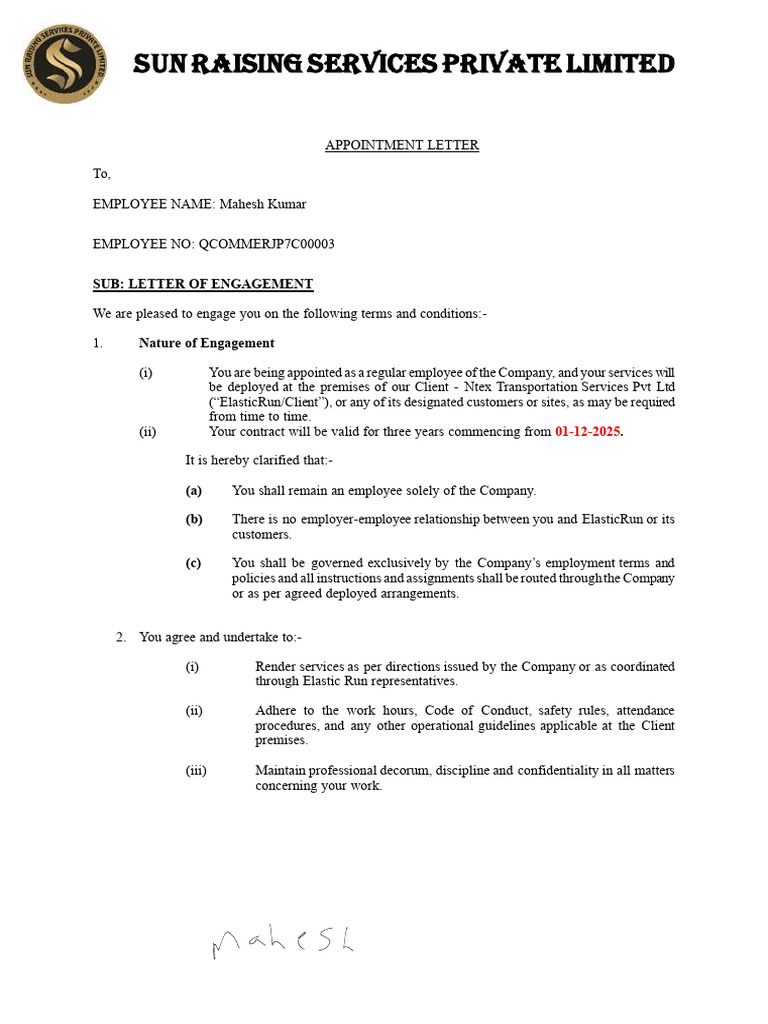 Mahesh Kumar-Letter of Engagement | PDF