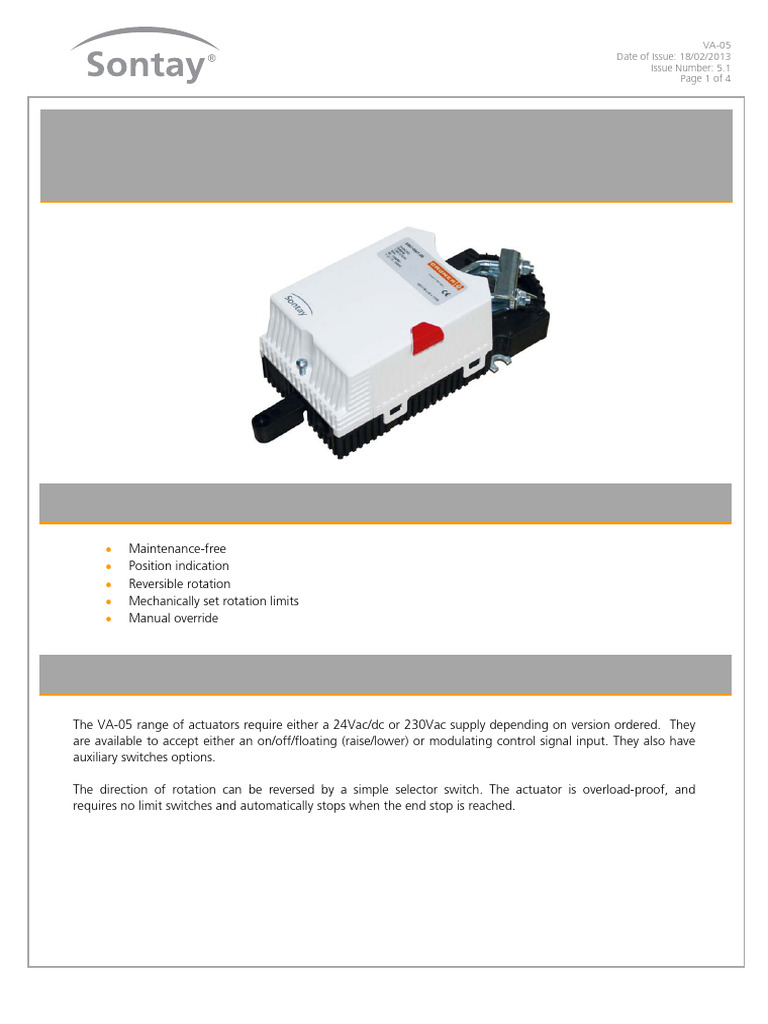 Actuators Model VA-05 For Valve Model VR-G | PDF | Switch | Actuator