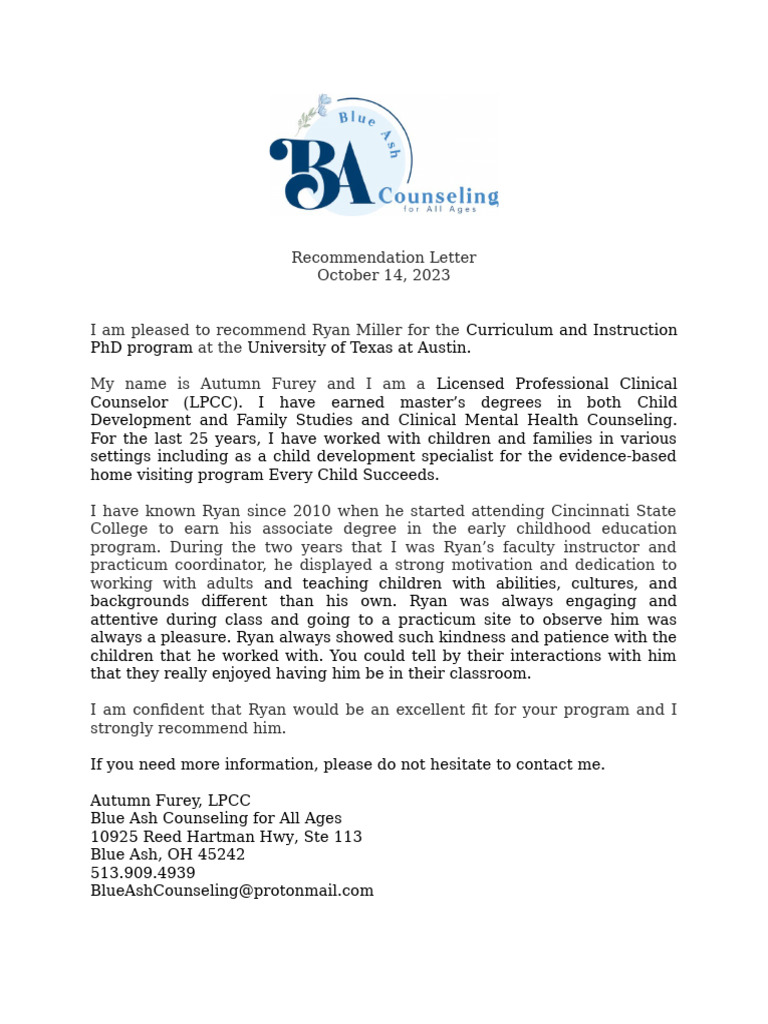 R. Miller Reference Letter | PDF