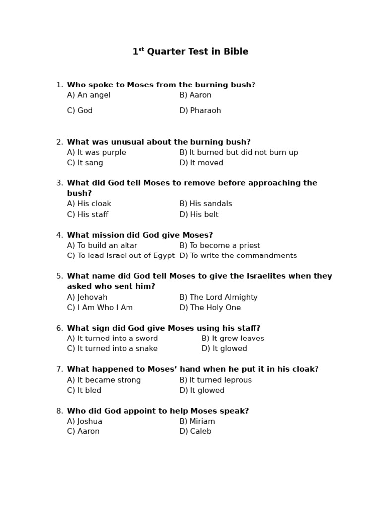 1st Quarter Test in Bible | PDF