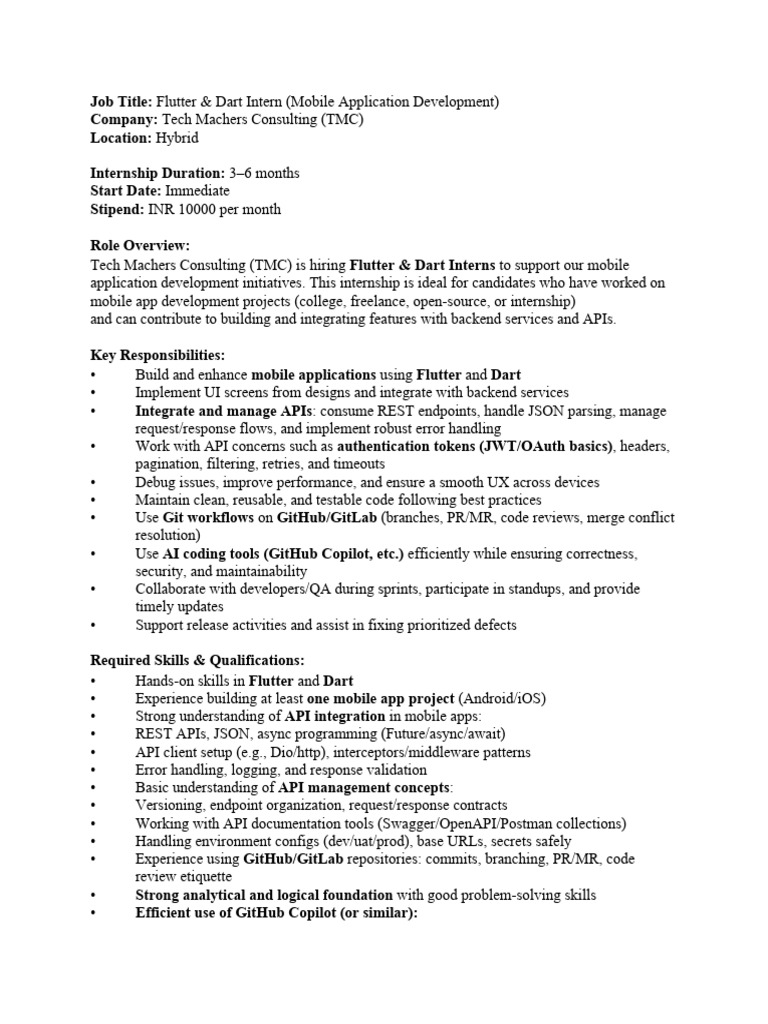 JD For Flutter-Dart Intern - 260304 - 141943 | PDF
