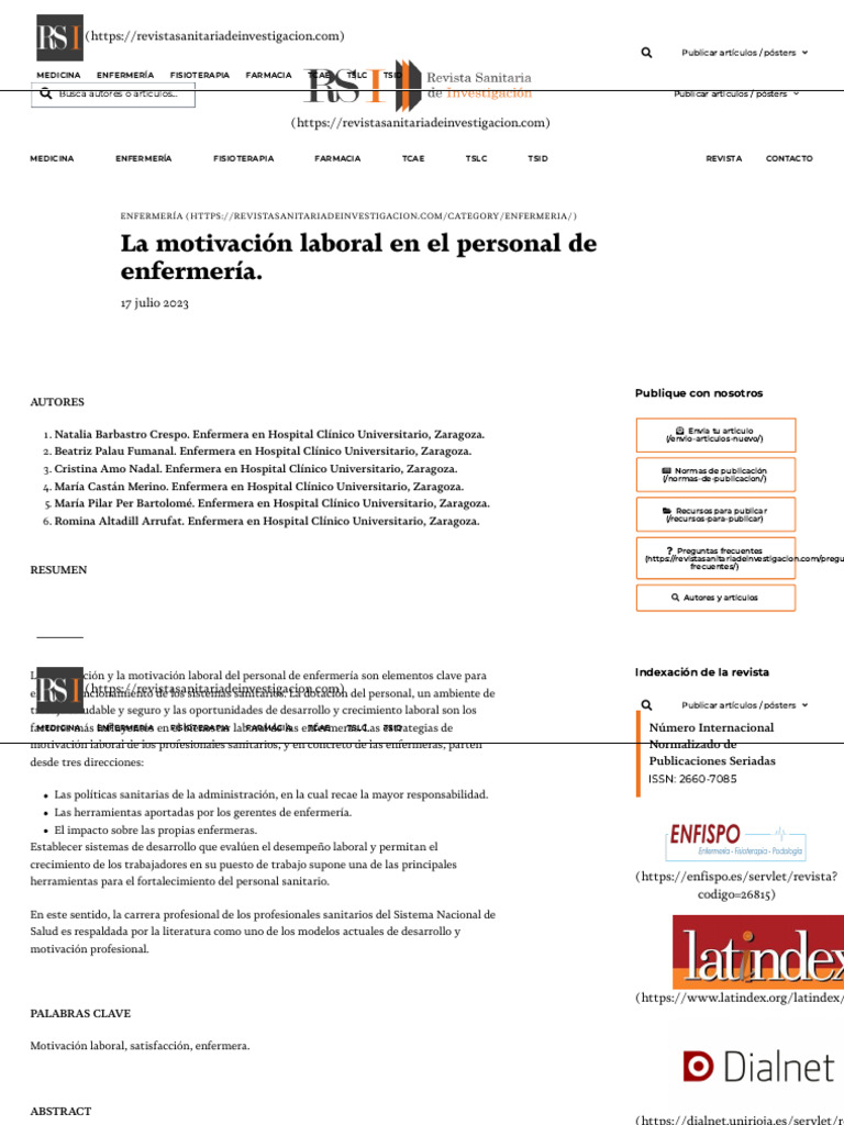 1.4 La Motivación Laboral en El Personal de Enfermería | PDF