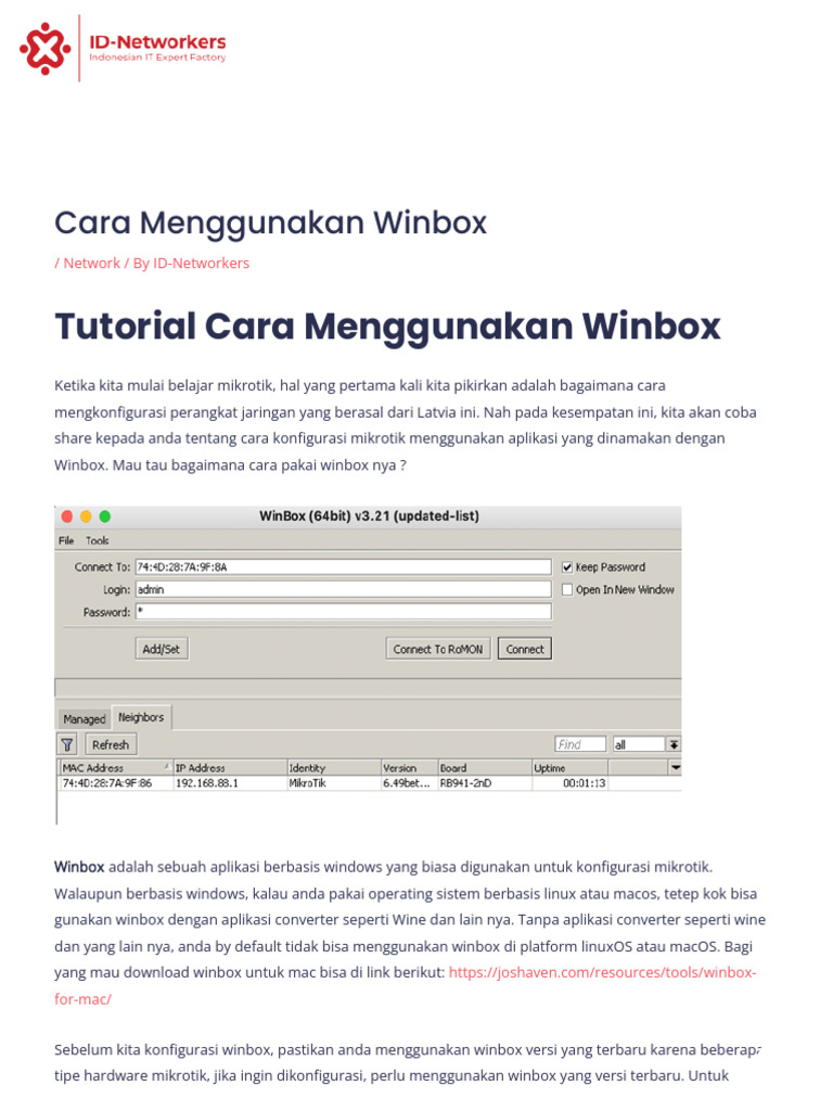 Cara Menggunakan Winbox Terlengkap - ID-Networkers (IDN - ID) | PDF