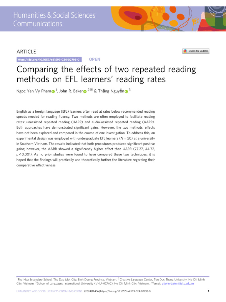 Comparing The Effects of Two Repeated Reading Methods On EFL Learners ...