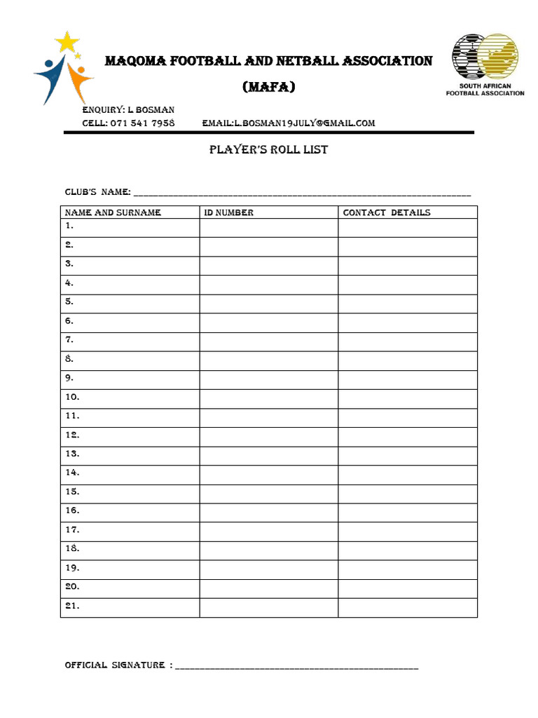 Player Roll List | PDF