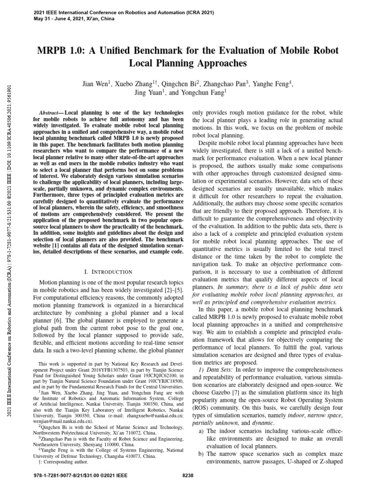 MRPB 1.0 A Unified Benchmark For The Evaluation of Mobile Robot Local ...