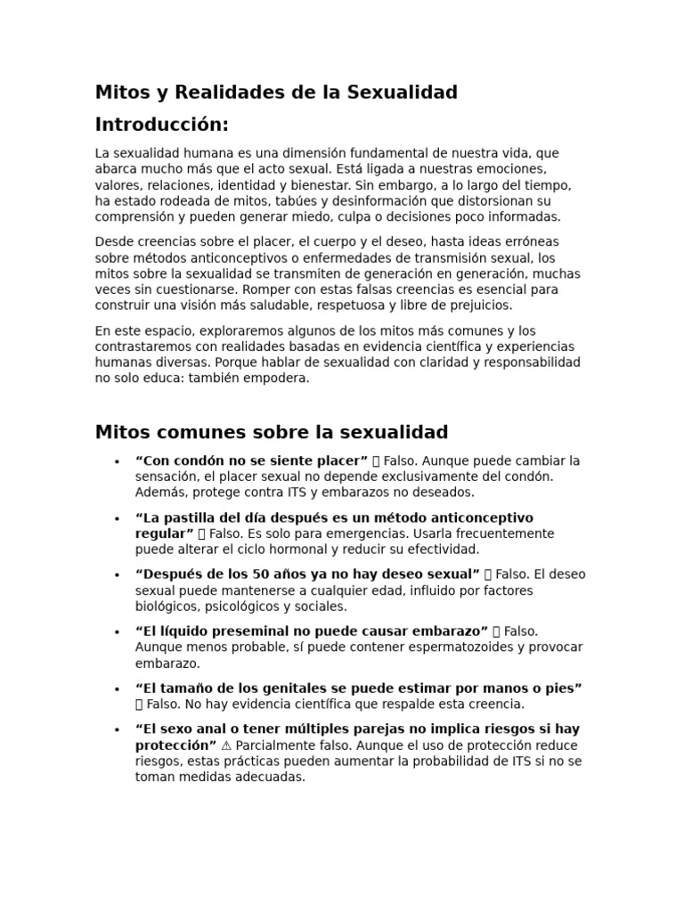 Mitos y Realidades de La Sexualidad - Nanis | PDF