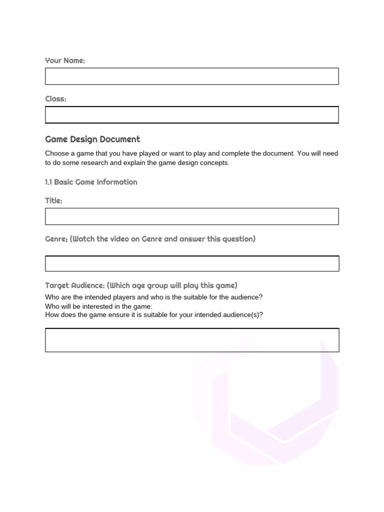 Game Design Document Y9 | PDF