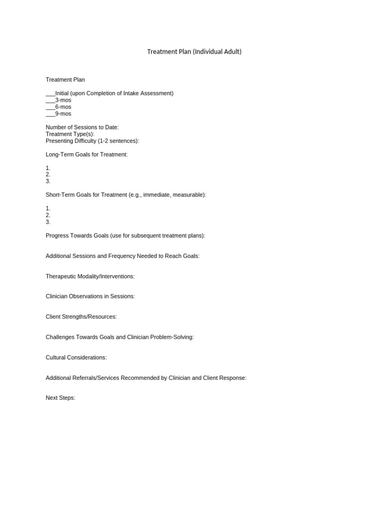 Treatment Plan 1 | PDF