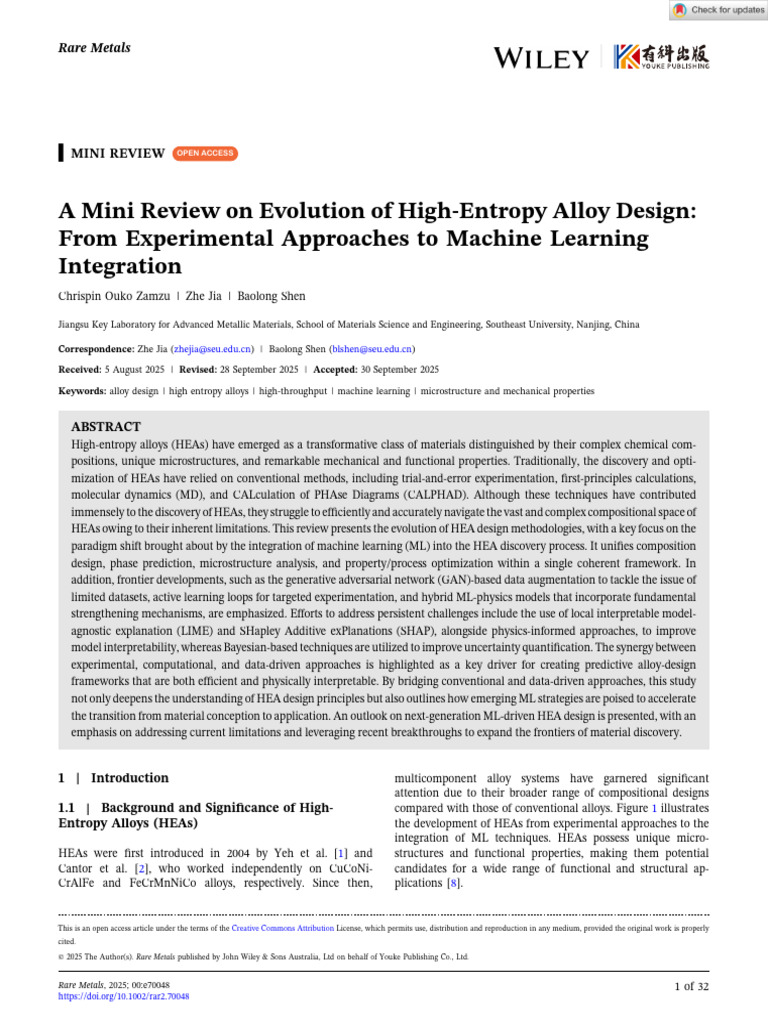 A Mini Review On Evolution of High Entropy Alloy Design From ...