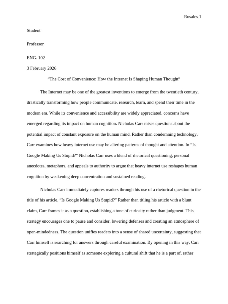 Essay 1 - Final Draft | PDF | Cognitive Psychology | Behavioural Sciences