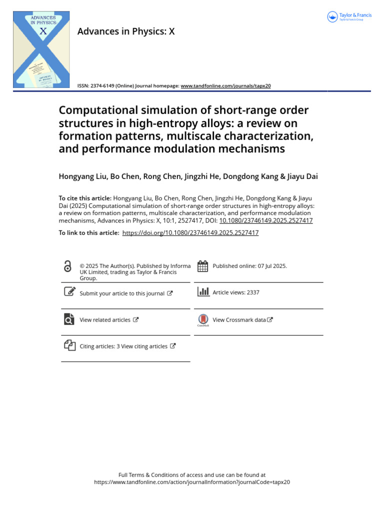 Computational Simulation of Short-Range Order Structures in High ...