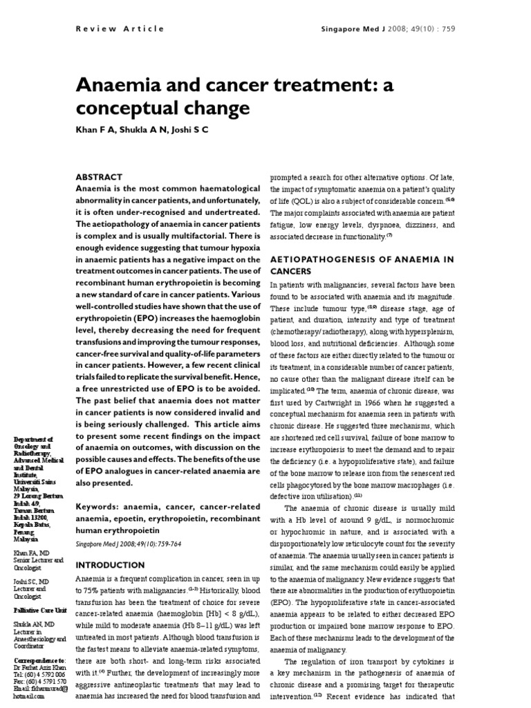 NCBI Anemia in Cancer Anemia Chemotherapy