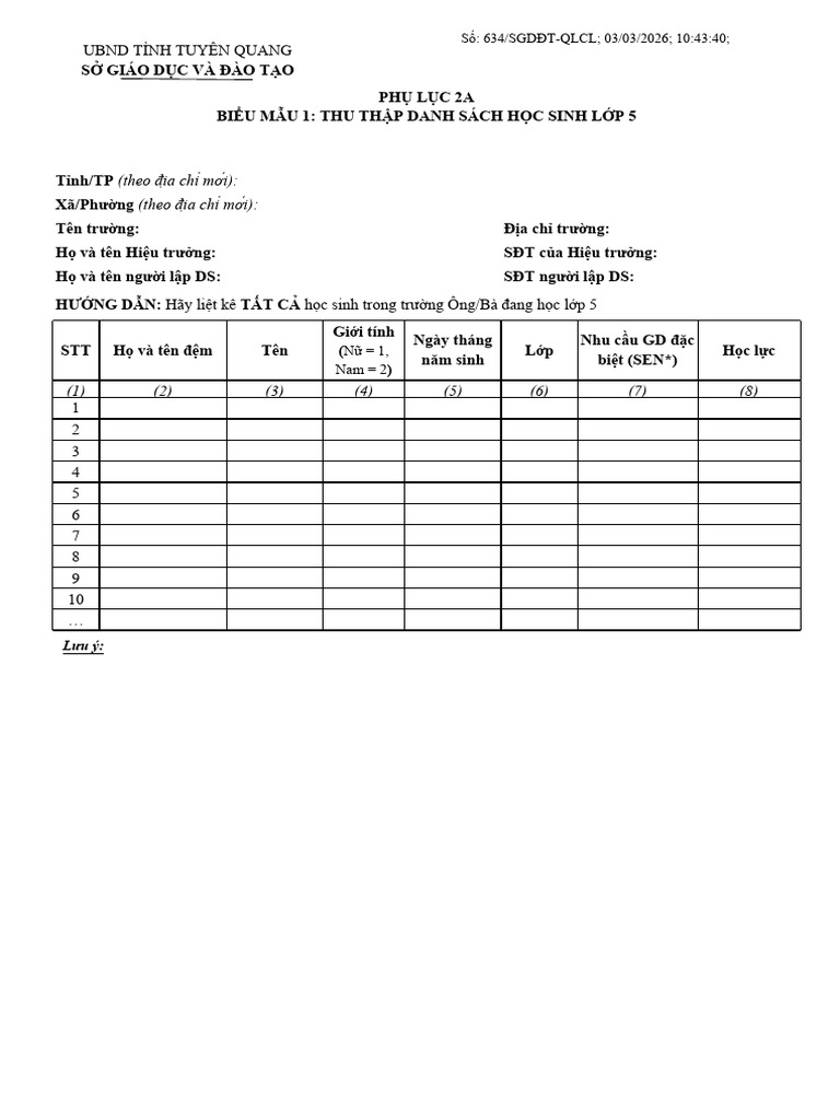 Phu Luc 2 - Thu Thap DS HS DG 5,9,11 | PDF
