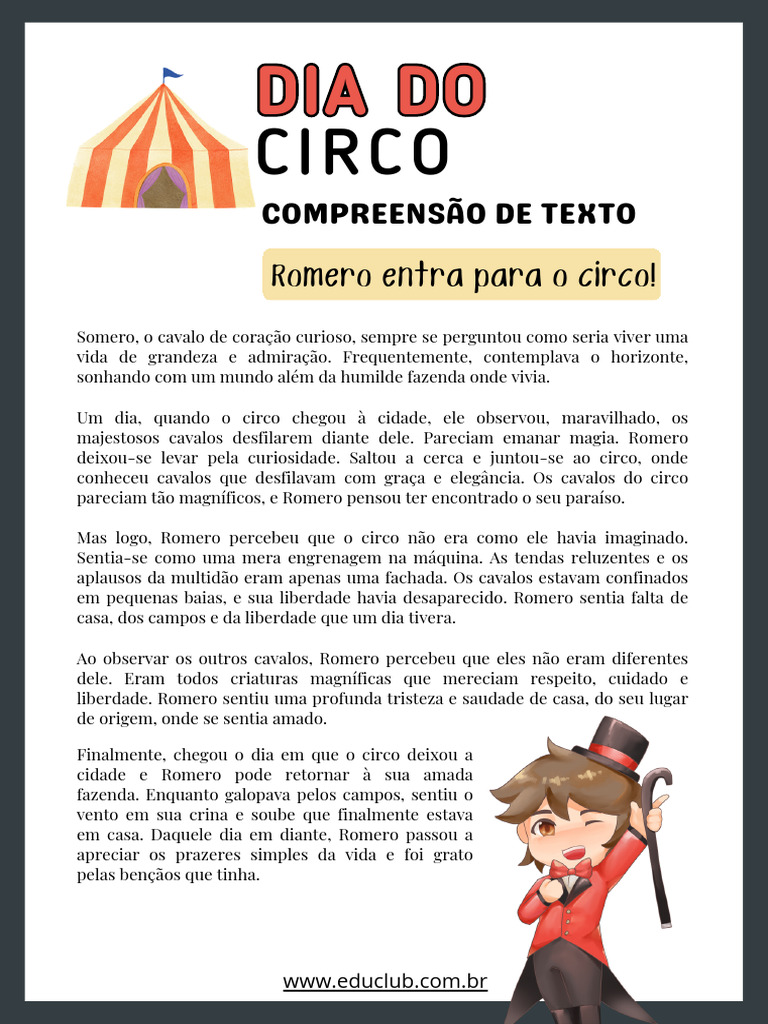 Texto Sobre o Circo Com Interpretação para 4º e 5º Ano | PDF