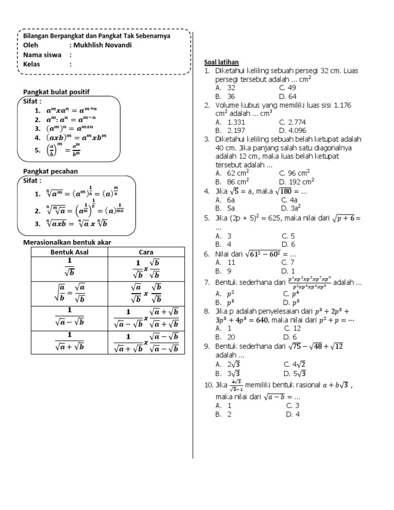 Bilangan Berpangkat Dan Pangkat Tak Sebenarnya Intensif