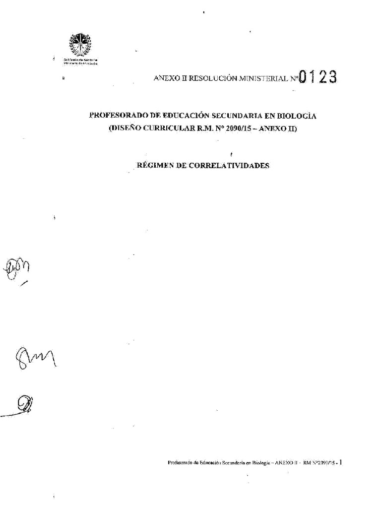 Bio Res 123-16 Correlatividades Prof Educ Secundaria-Rm 2090-15 | PDF