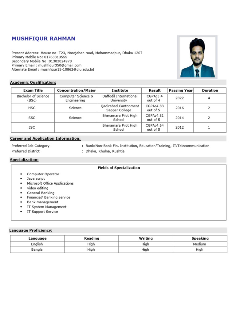 Mushfiqur Rahman CV | PDF