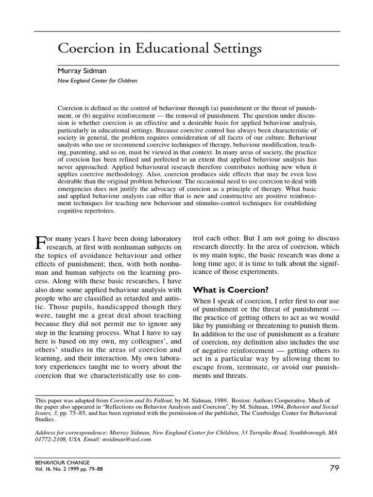 Coercion in Educational Settings (Sidman) | PDF | Punishments ...