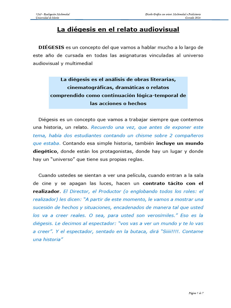 El Concepto de Diégesis y Demás | PDF