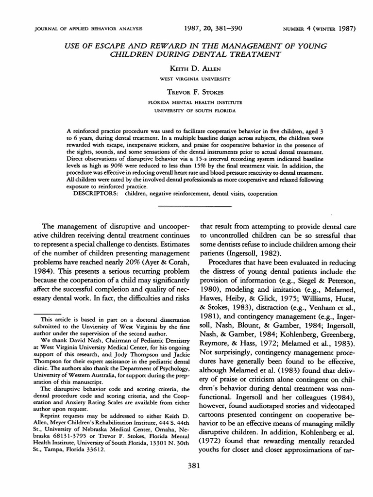 Allen and Stokes - Negative Reinforcement | PDF | Reinforcement | Dentist