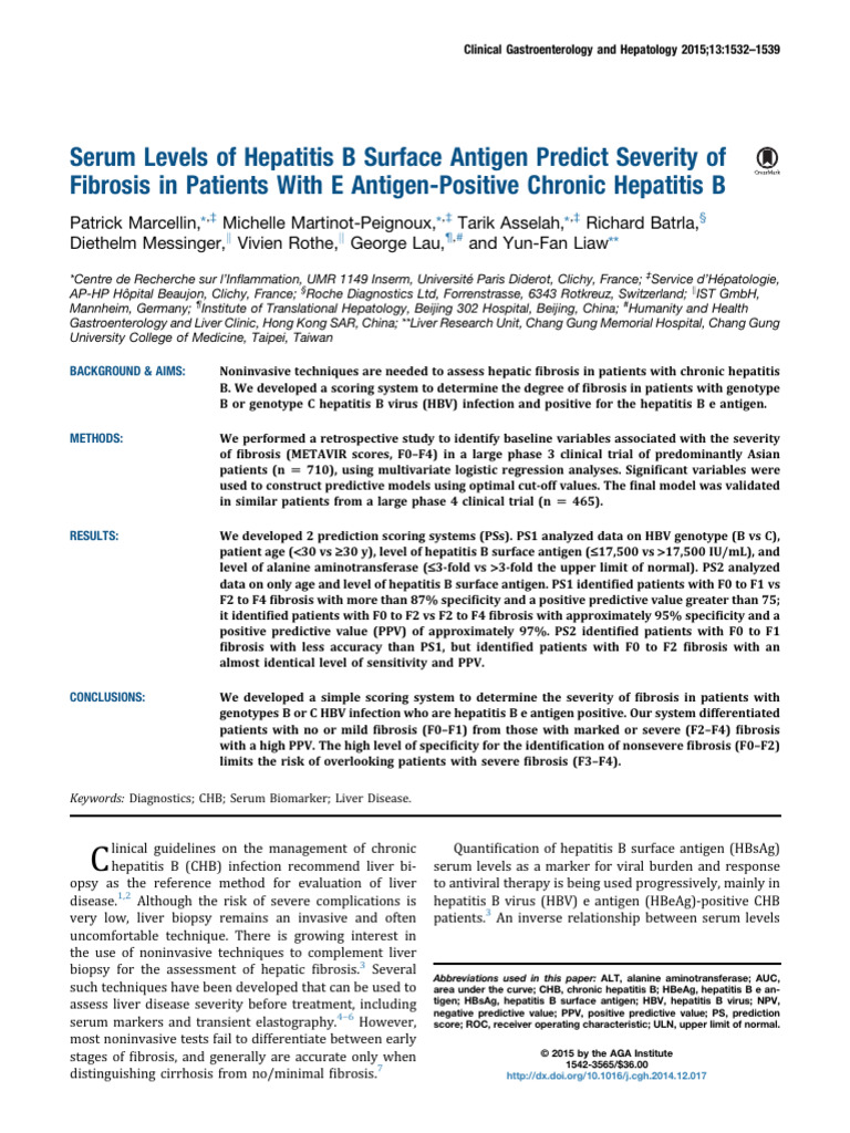 Serum Levels of Hepatitis B Surface Antigen Predic | PDF