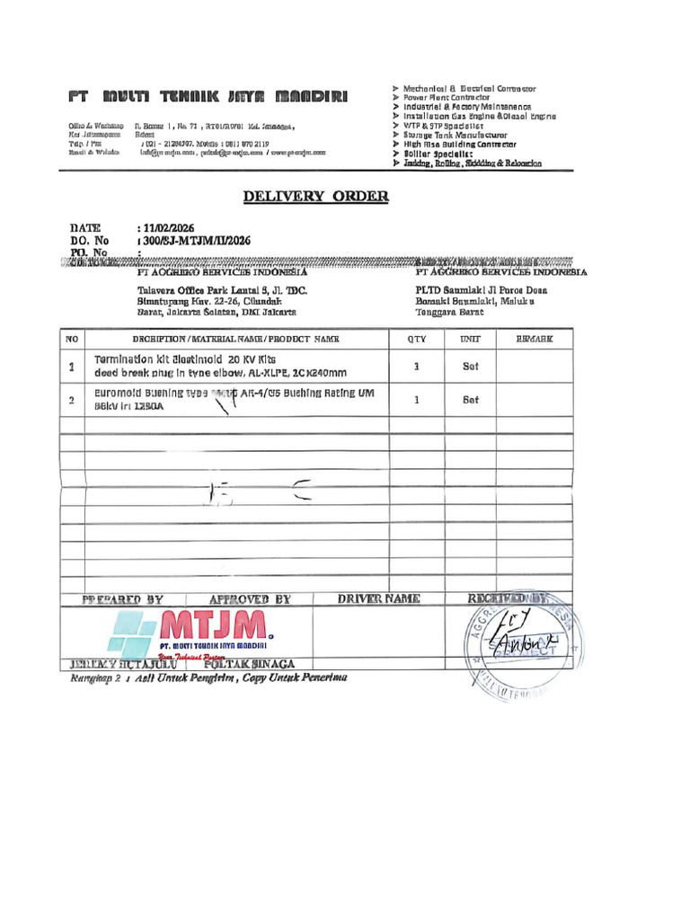 DO NO. 300 SJ MTJM II 2026 Material Terminasi | PDF