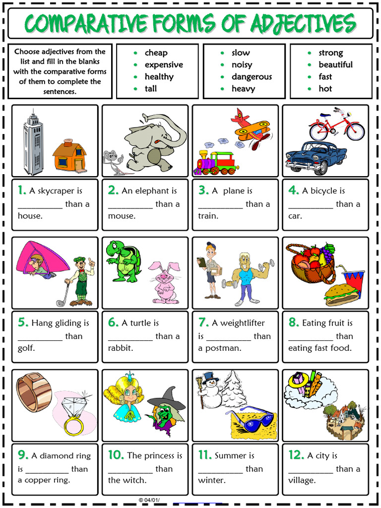 Comparative Forms of Adjectives Gap Fill Exercise Worksheet For Kids | PDF