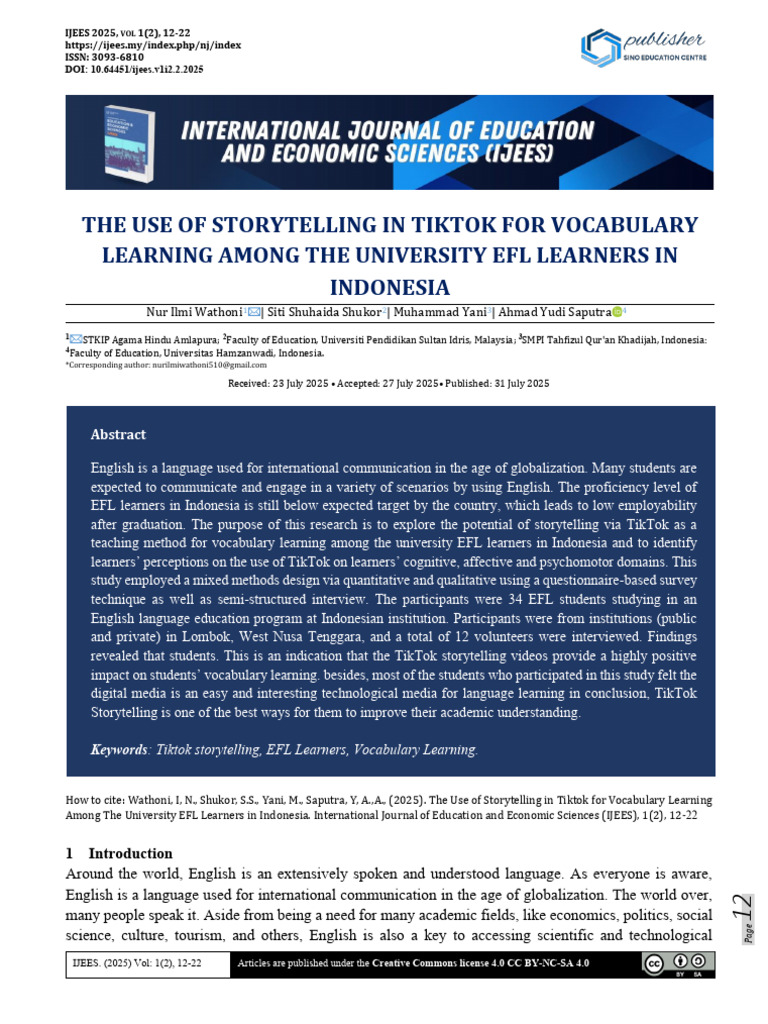 2the Use of Storytelling in Tiktok For Vocabulary Learning Among The ...