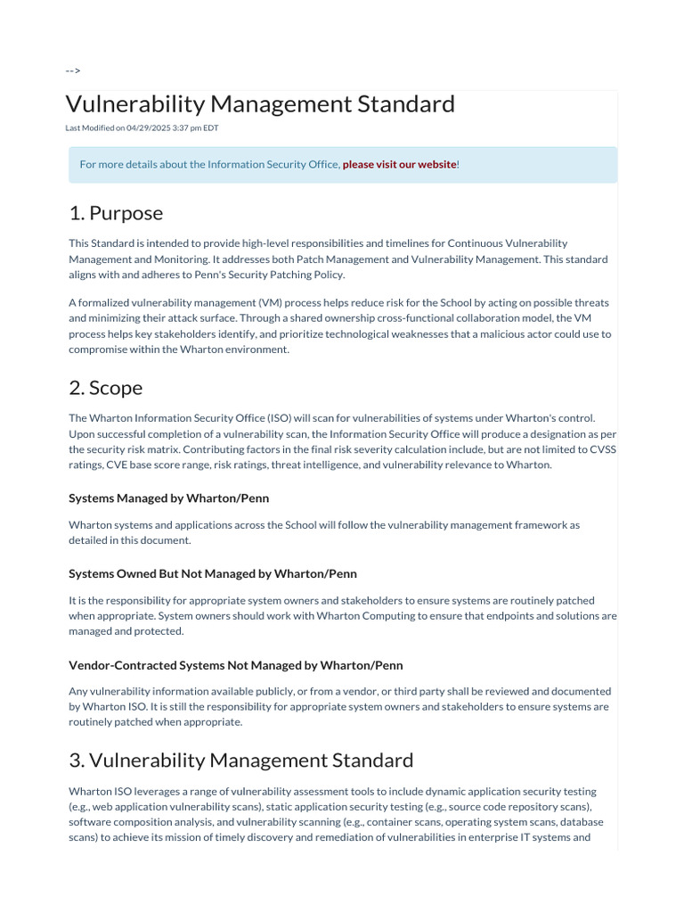 Vulnerability Management Standard | PDF