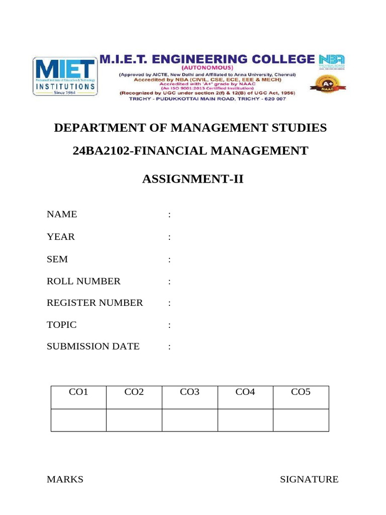 Assignment Front Page | PDF