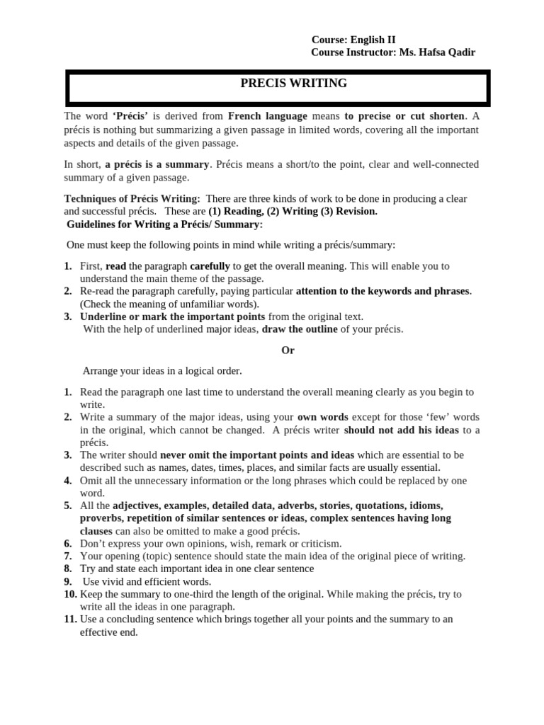 Notes 4 Precis Writing | PDF | Code | Sentence (Linguistics)