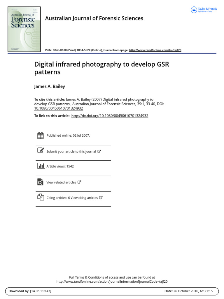 Digital Infrared Photography To Develop GSR Patterns | PDF