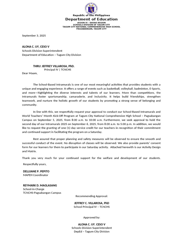 Request For Approval Intramurals | PDF