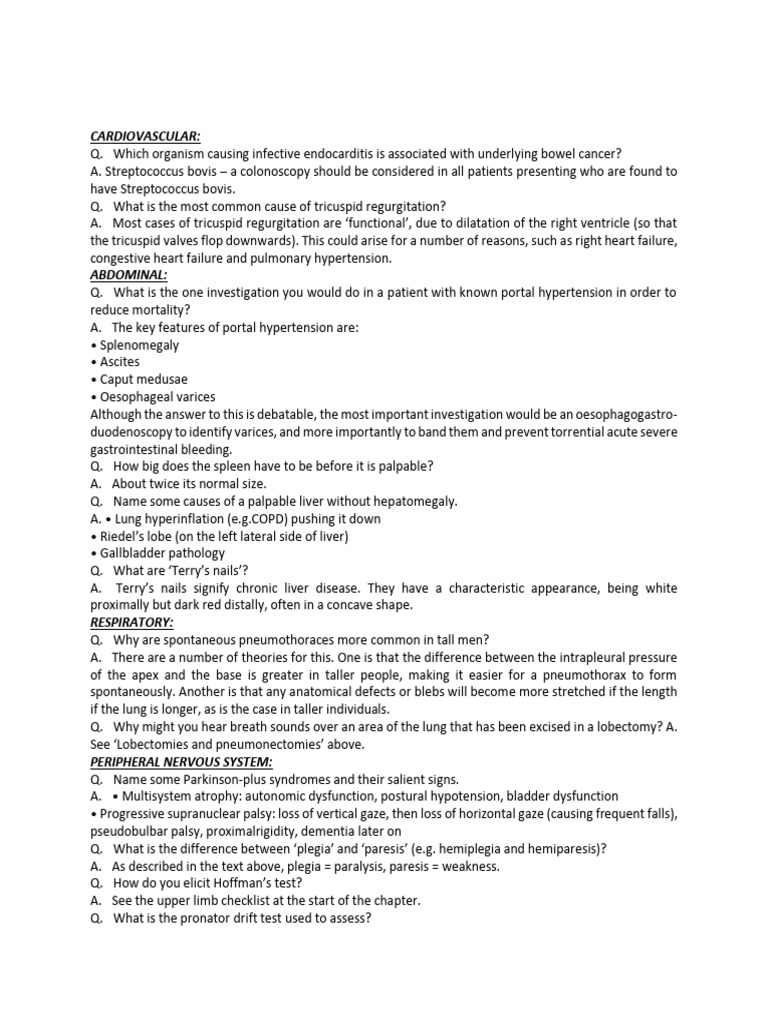 Medicine - Important Questions | PDF | Osteoarthritis | Back Pain