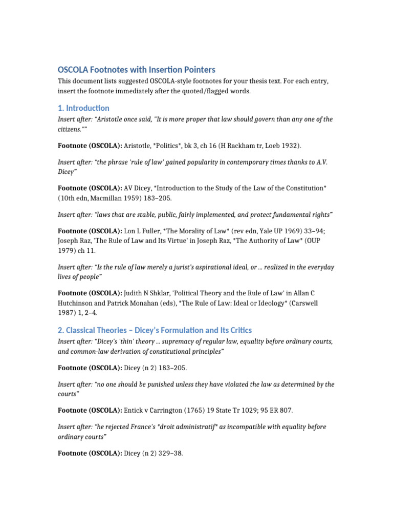 OSCOLA Footnotes For Rule of Law | PDF